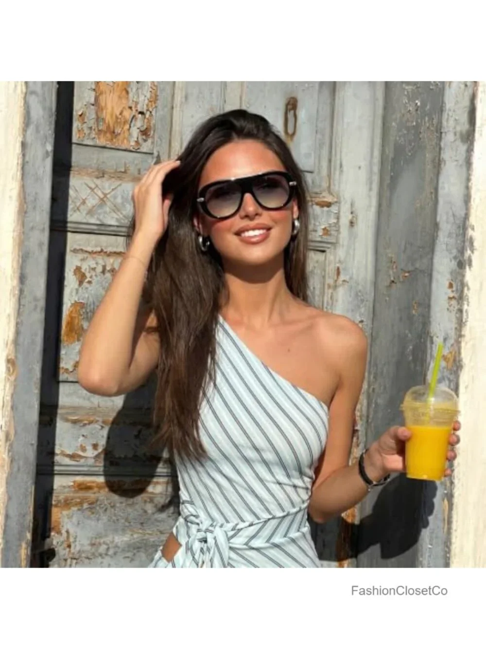 Retro Aviator Sunglasses with UV400 Protection for Women, Oversized 70s Vintage